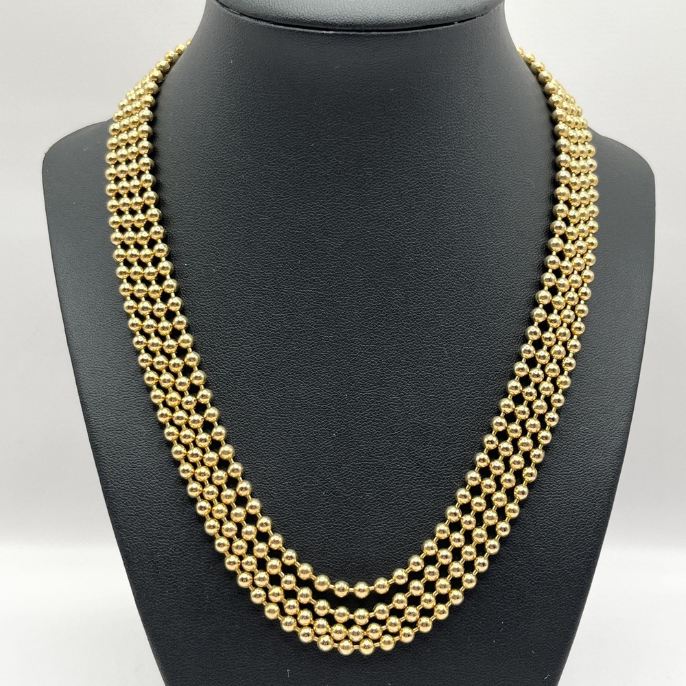 Vintage Gold Tone Ball Metal Bead Four Strand 19" Necklace | Comes w/ Gift Box